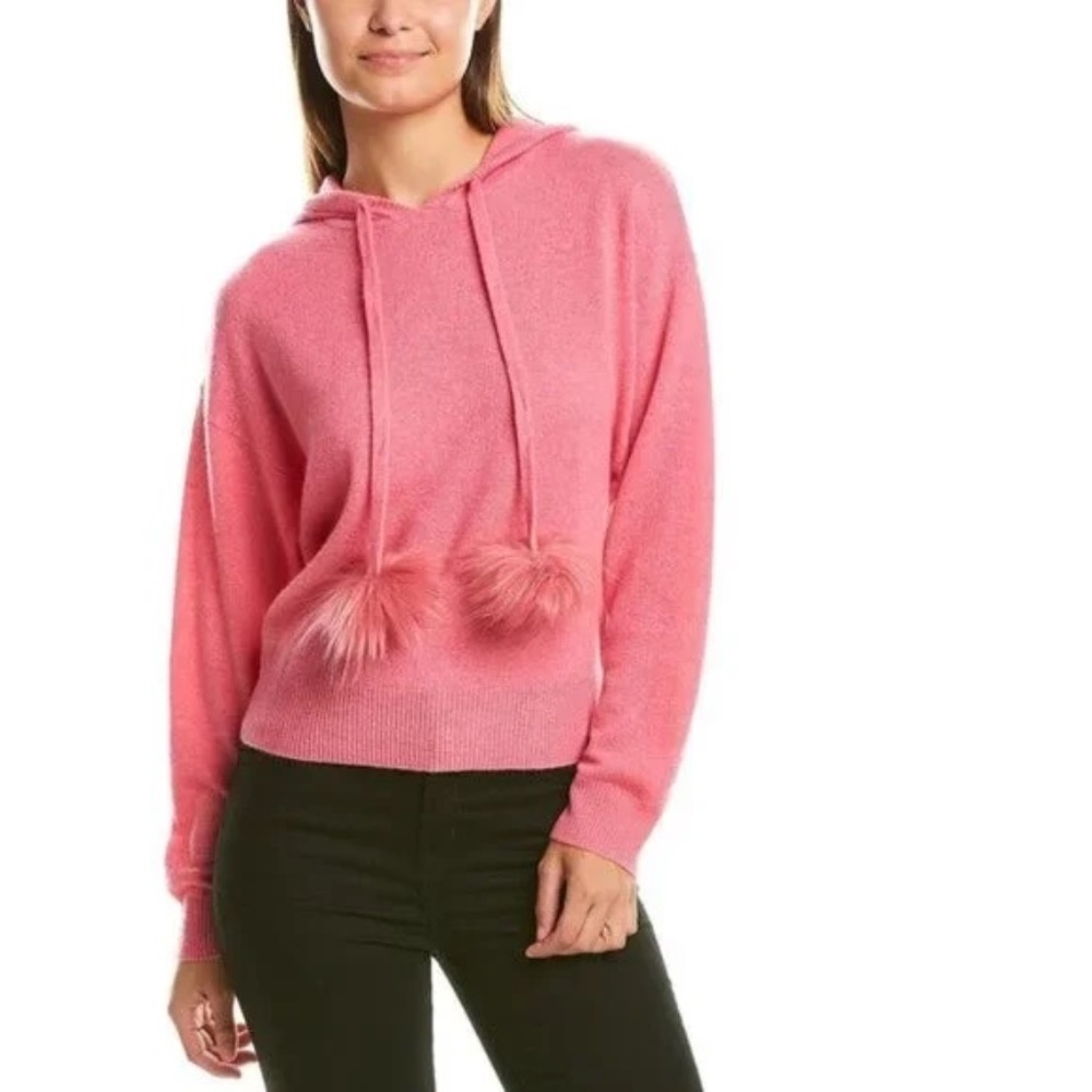 27 Miles Malibu Janae 100% Cashmere Hoodie with Pom Poms in Pink Size Medium NWT